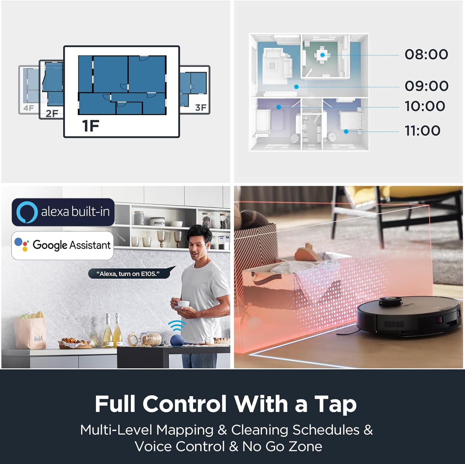 A screenshot of the Eureka E10S robot vacuum's mobile app, showing the 'Auto-Lifting Mop Settings' toggle activated.